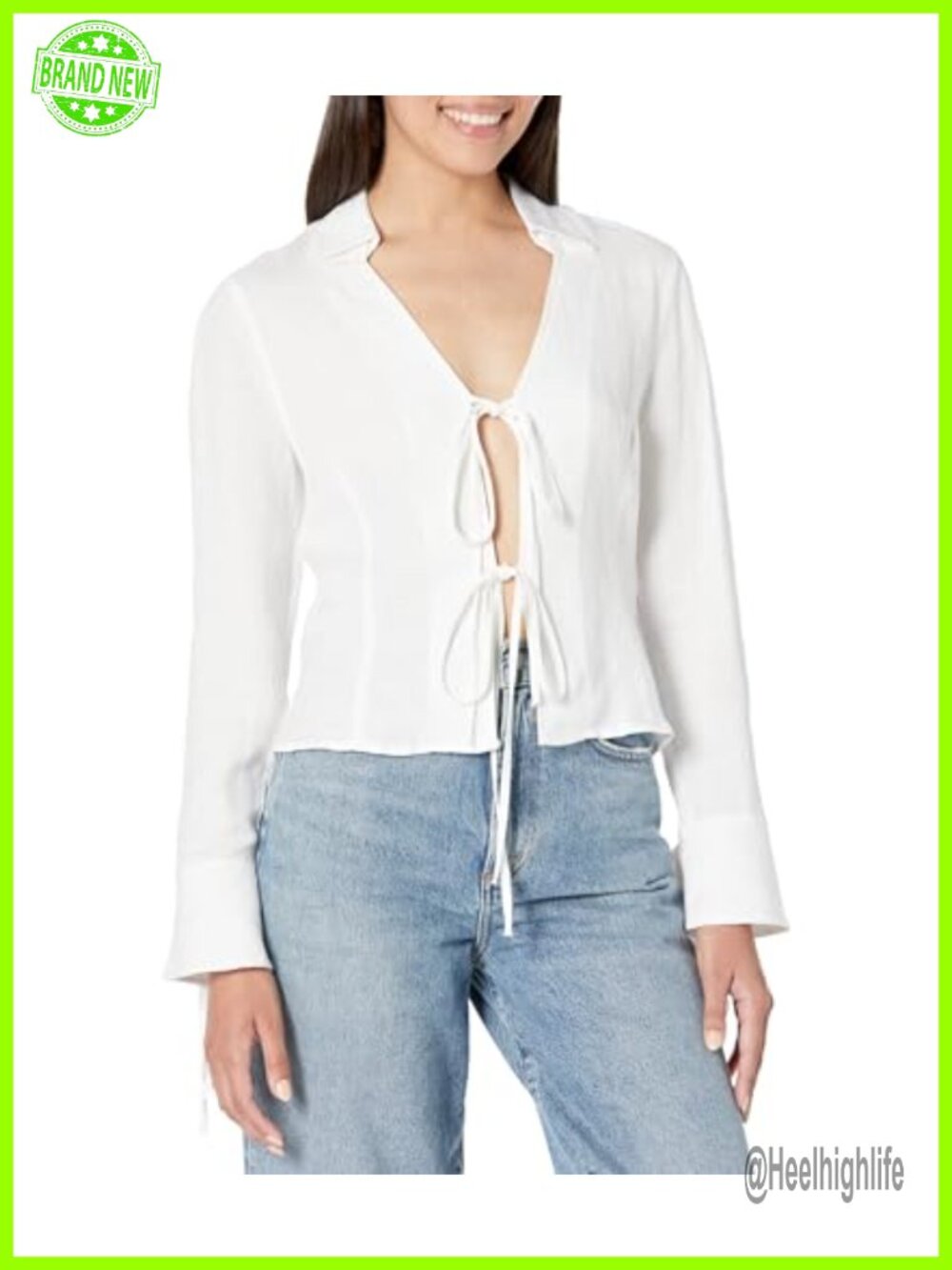 Lace Up Bell Sleeve Blouse Oversized V-Neck Long Sleeve
